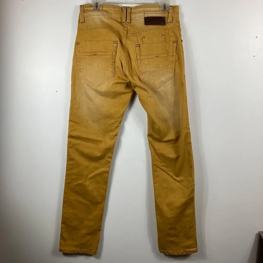 Mens Brazilian Sawary Denim Distressed Slim‎ Jeans Gold 33